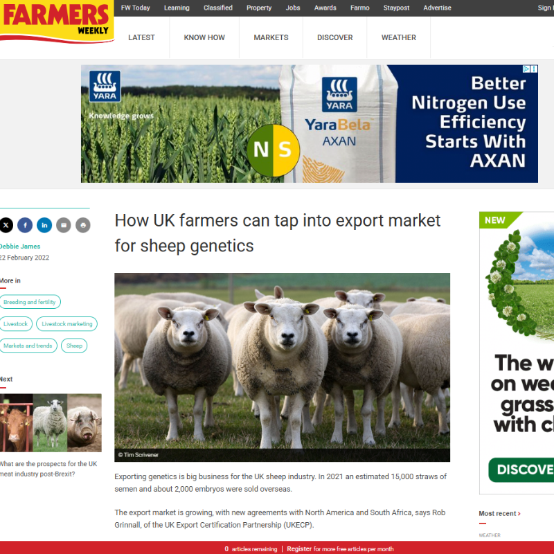 Farmers Weekly -Export Market for Sheep Genetics
